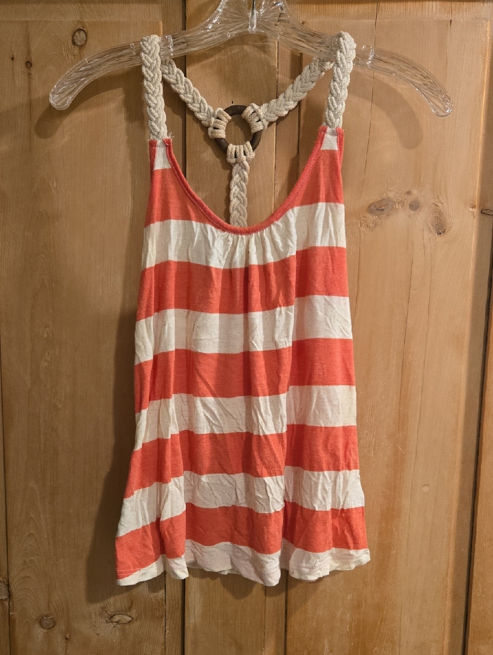 Ocean Drive Coral and White Striped Rope-Back Tank